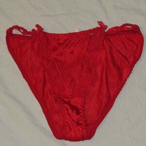 Vtg 80-90s Expressivo Shiny Red Nylon & Lace Double String Bikini Panty Sz 6